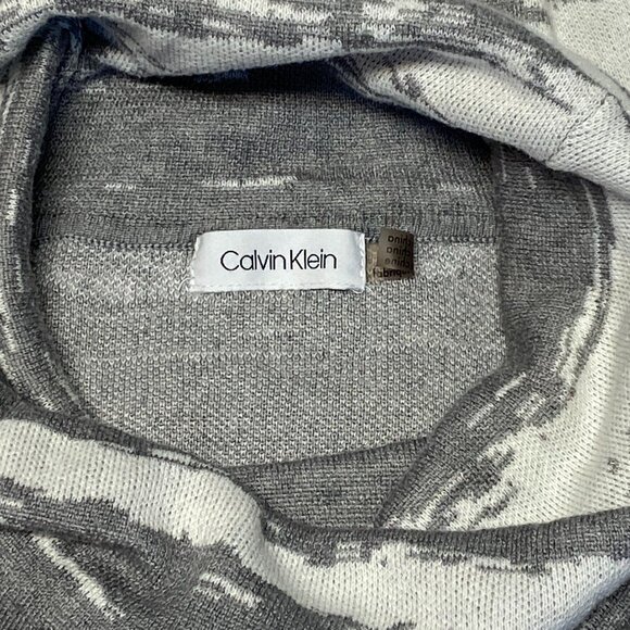 Calvin Klein Cowl Neck Hi Low Knit Tunic Sweater Long Sleeve Swirl Grey White L - Picture 10 of 12